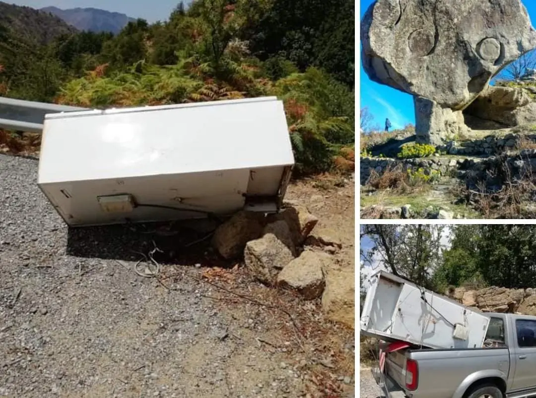 Un frigorifero abbandonato vicino alla Rocca del Drako. Zavettieri: «Opera di Trash Art?»