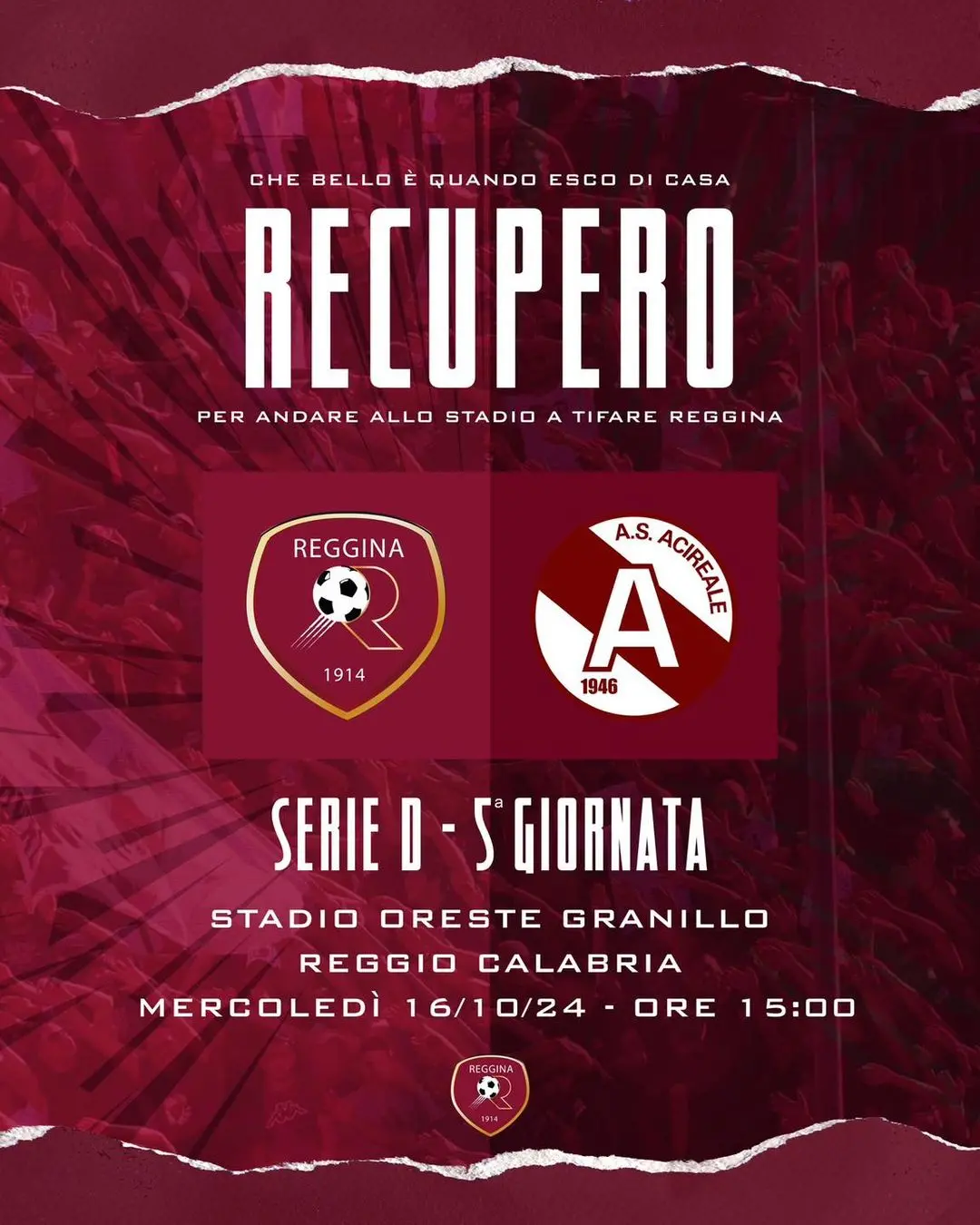 Reggina, la seconda parte della gara con l’Acireale si disputerà mercoledì 16 ottobre alle ore 15