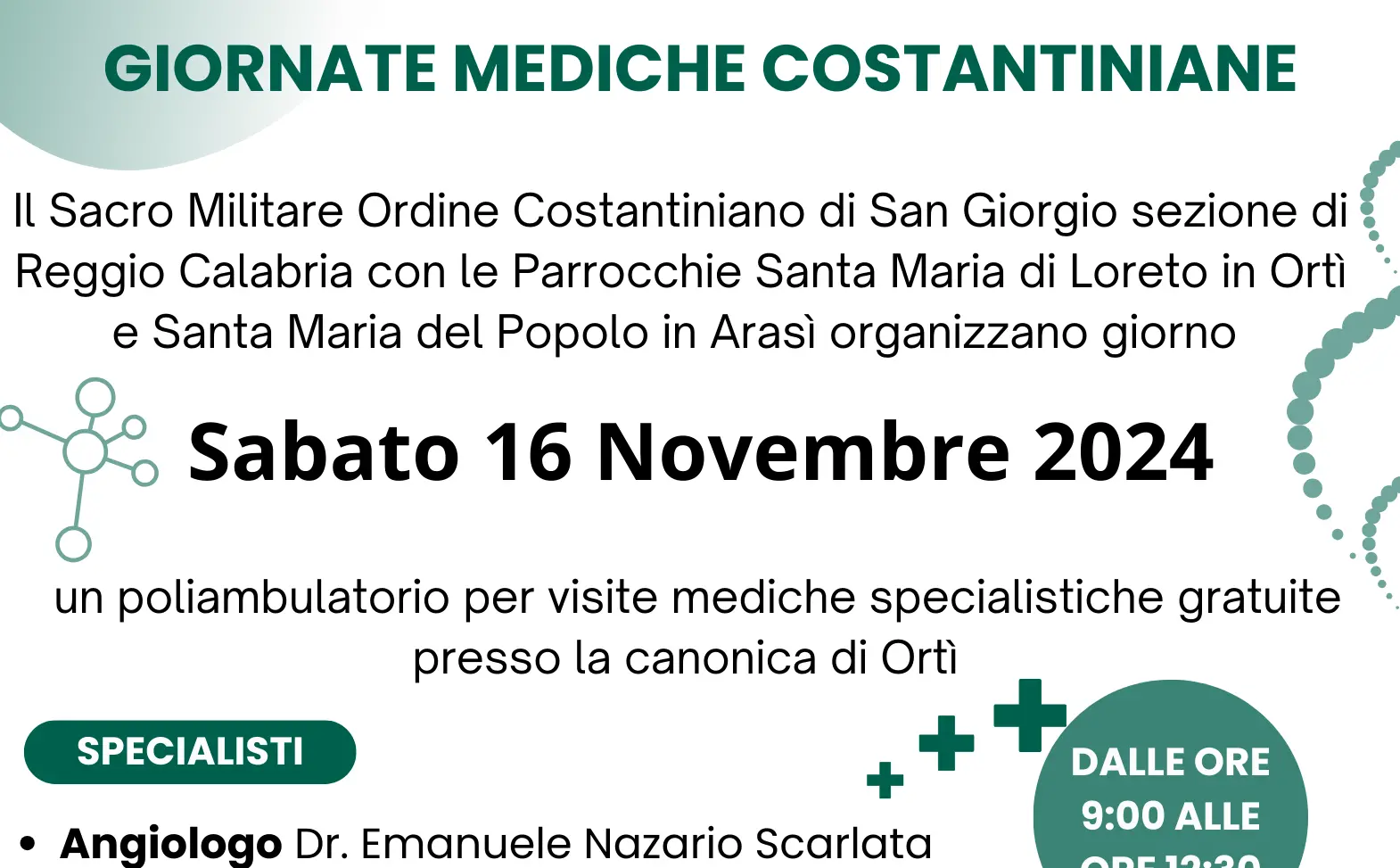 Reggio, visite mediche gratuite per Ortì e Arasì