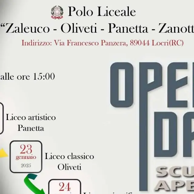 Al via le quattro giornate dell’open day \"Scuole aperte\" del Polo Liceale \"Zaleuco - Oliveti - Panetta - Zanotti\"