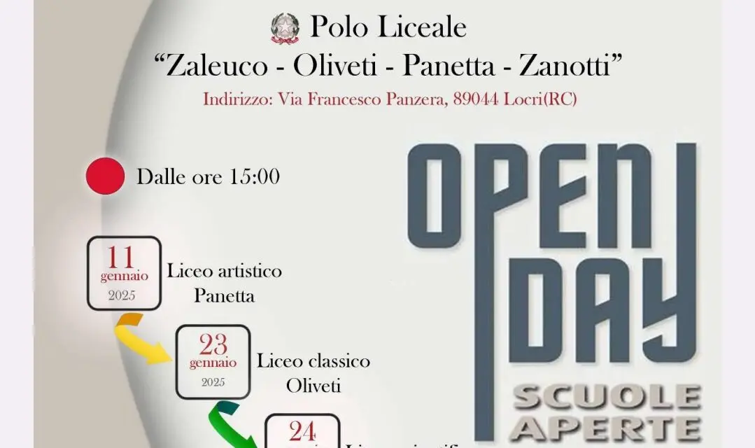 Al via le quattro giornate dell’open day \"Scuole aperte\" del Polo Liceale \"Zaleuco - Oliveti - Panetta - Zanotti\"