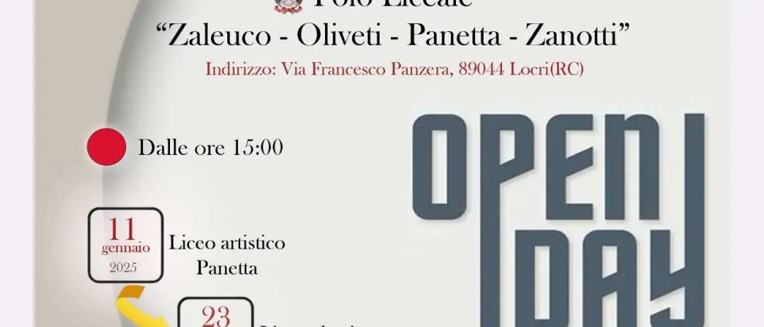 Al via le quattro giornate dell’open day \"Scuole aperte\" del Polo Liceale \"Zaleuco - Oliveti - Panetta - Zanotti\"