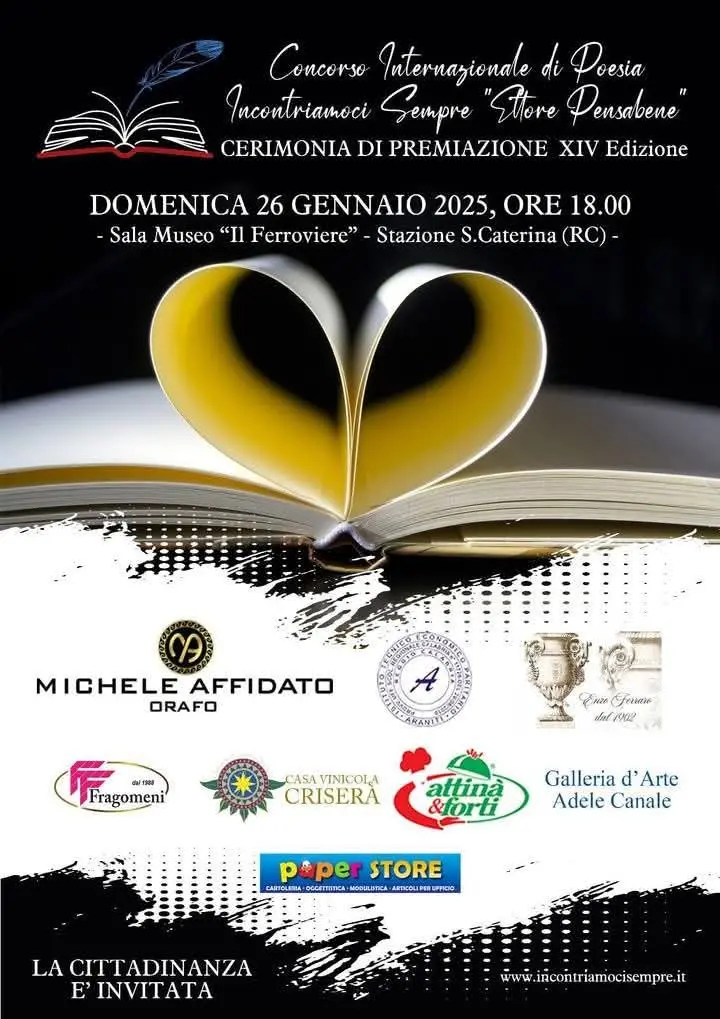 Il 26 gennaio la cerimonia di premiazione del Premio Internazionale di Poesia Incontriamoci Sempre \"Ettore Pensabene\"