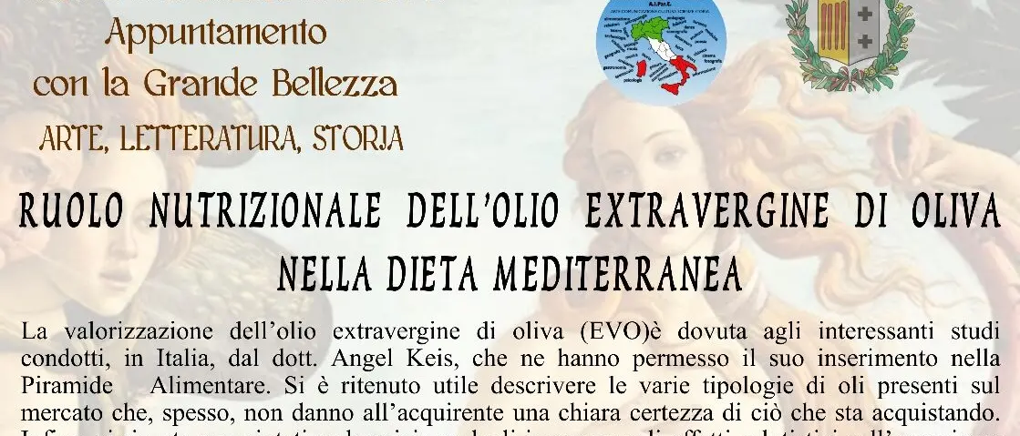 Appuntamento a Palazzo Alvaro con la conferenza Aiparc: \"Ruolo nutrizionale dell'olio extravergine di oliva nella dieta mediterranea\"