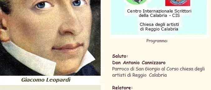 Reggio, il CIS promuove l'incontro \"L’Infinito di Giacomo Leopardi, tra testo e contesto\"