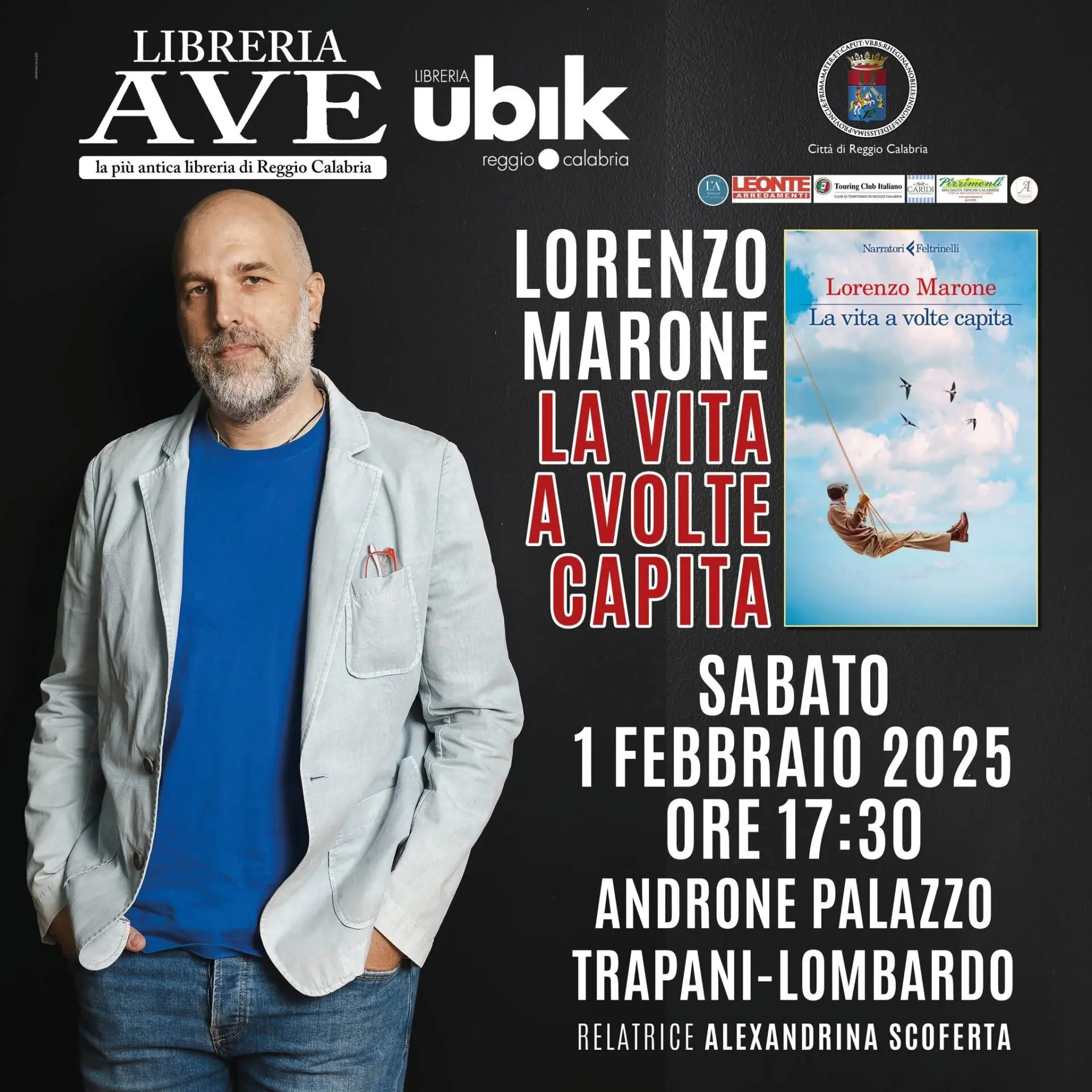 Reggio, lo scrittore Lorenzo Marone presenta il libro \"La vita a volte capita\"