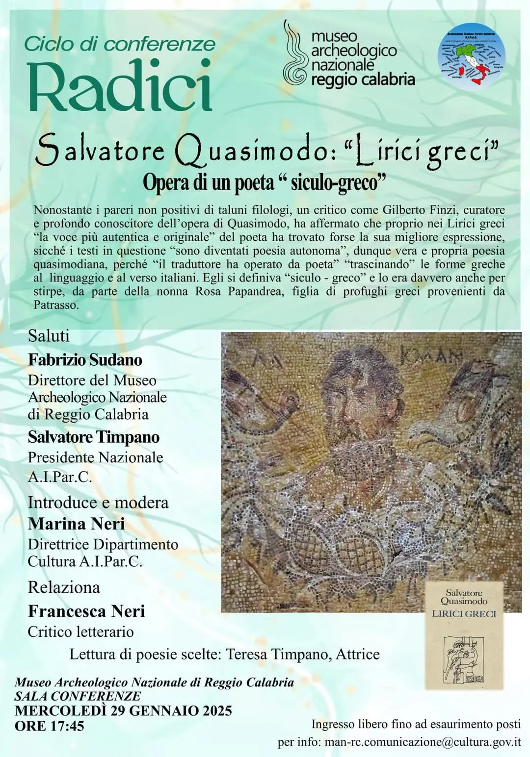 Reggio, al Museo incontro dal tema \"Salvatore Quasimodo: Lirici greci. Opera di un poeta siculo-greco\"