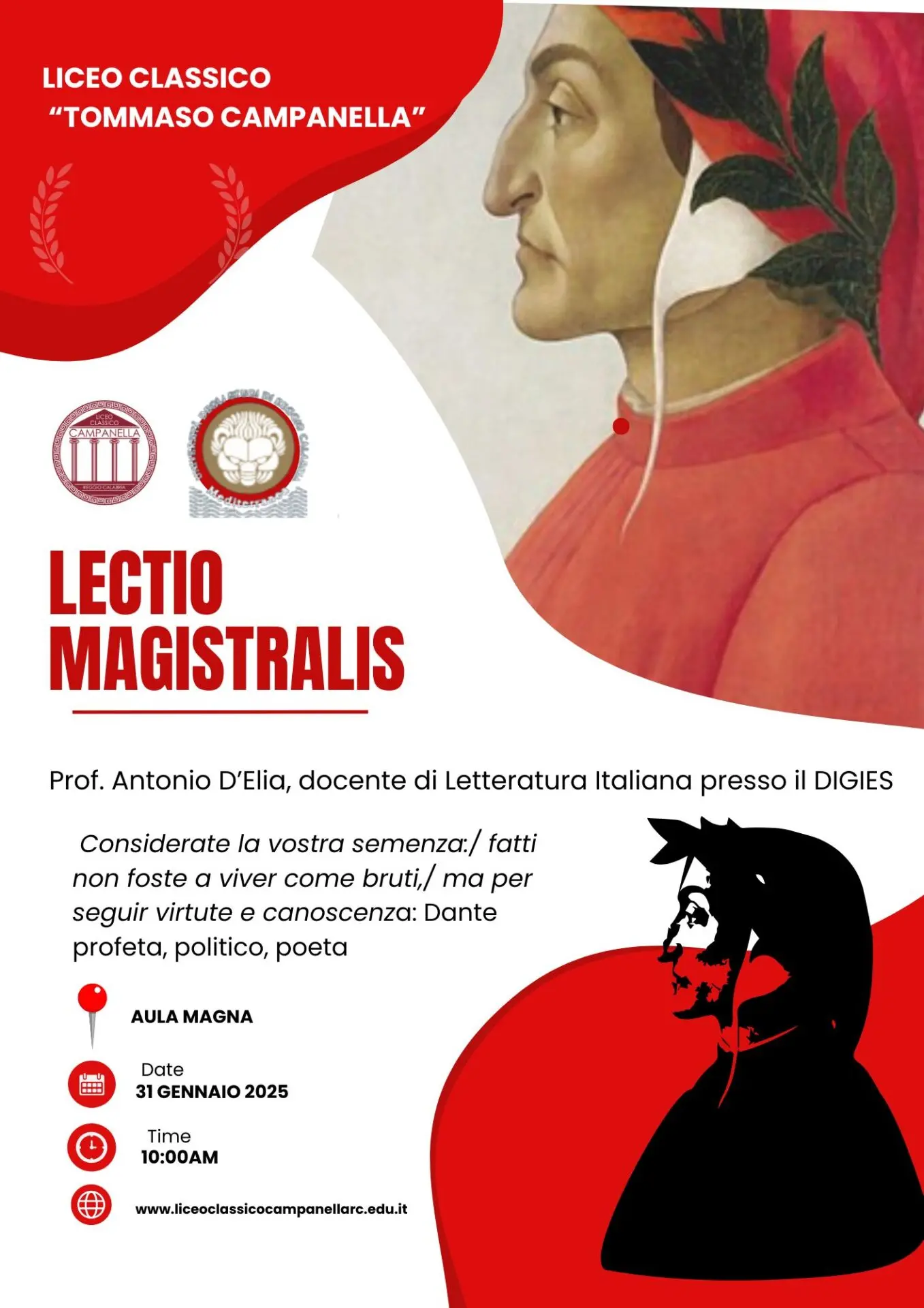 Reggio, Lectio Magistralis al Liceo classico \"T. Campanella\" sulla Divina Commedia