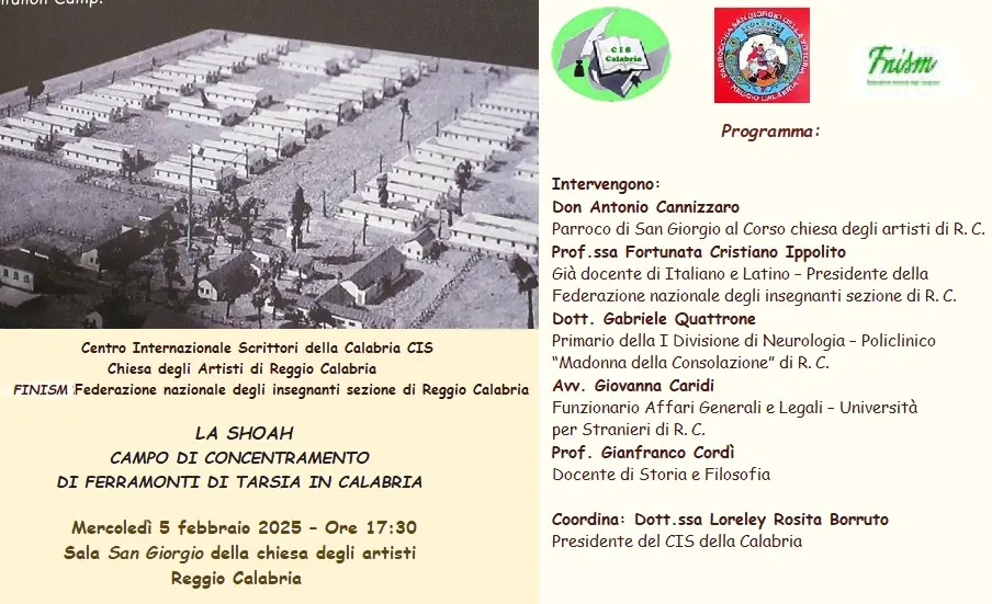 Reggio, il 5 febbraio l'incontro “Ferramonti di Tarsia il più grande campo di concentramento italiano per ebrei stranieri”