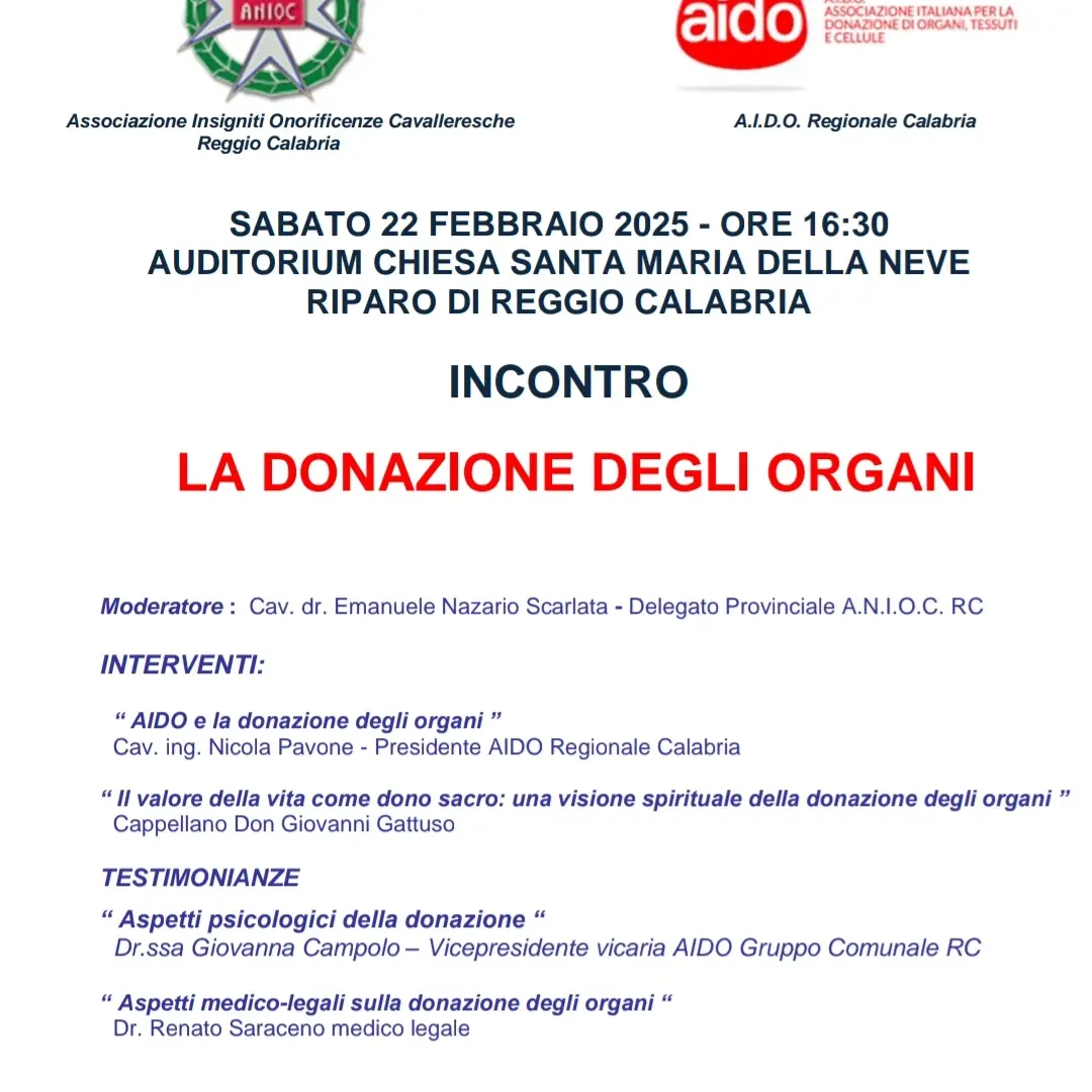 Reggio, il 22 febbraio l'incontro dal tema \"La donazione degli organi\"