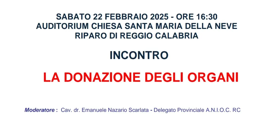 Reggio, il 22 febbraio l'incontro dal tema \"La donazione degli organi\"