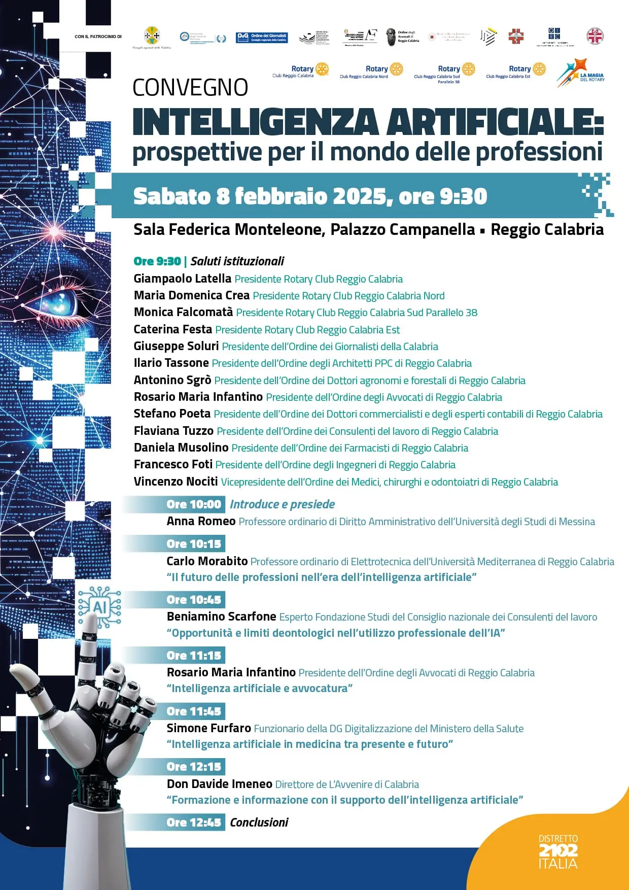Reggio, sabato 8 febbraio convegno del Rotary a Palazzo Campanella