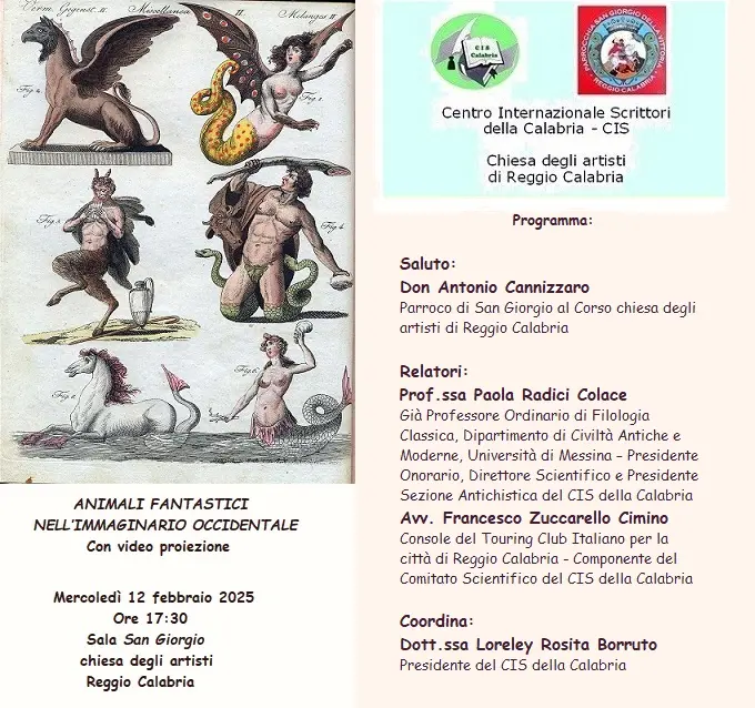 Reggio, il Cis della Calabria promuove l'incontro dal tema \"Animali fantastici nell’immaginario occidentale\"