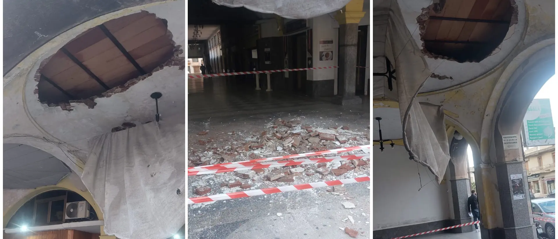 Gioia Tauro, spavento per il cospicuo crollo di mattoni della galleria del centro