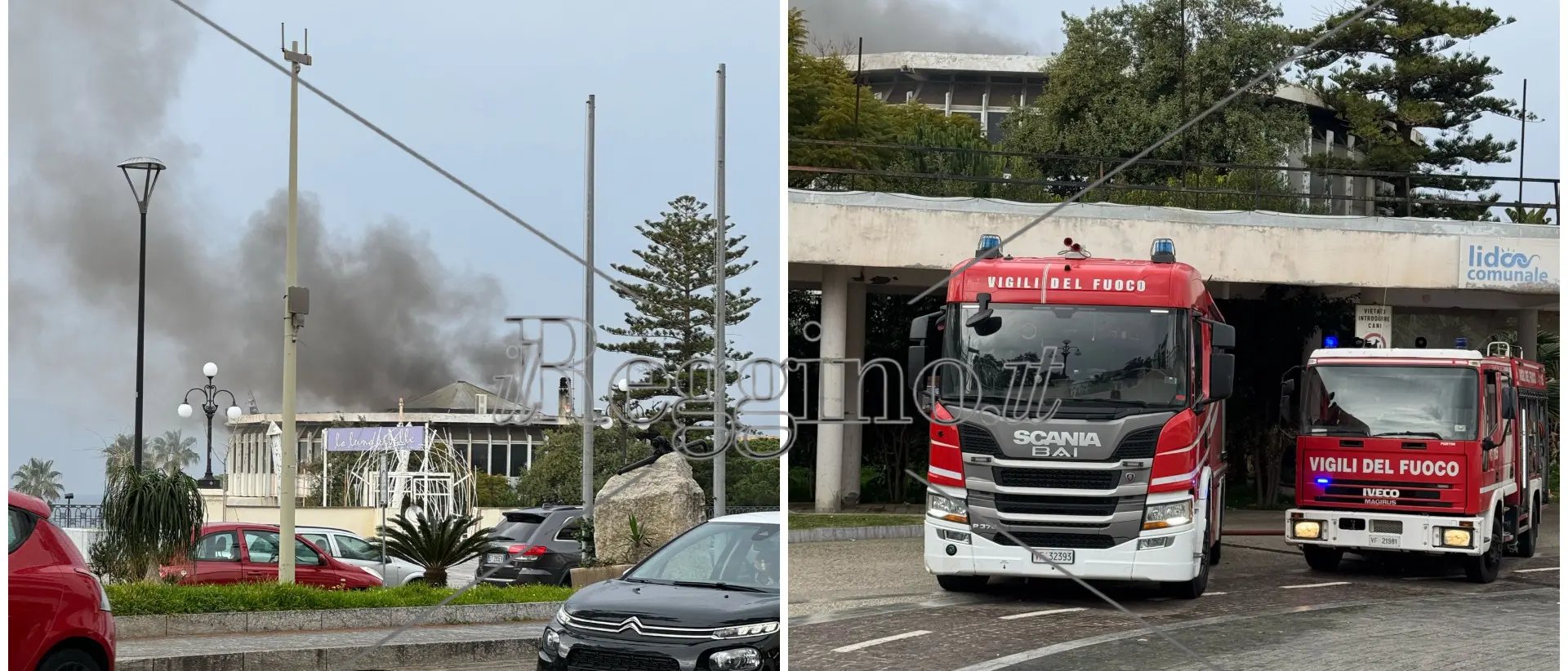 Incendio al lido comunale, a fuoco Torre Nervi: carabinieri sulle tracce di due presunti autori - FOTO e VIDEO | LIVE