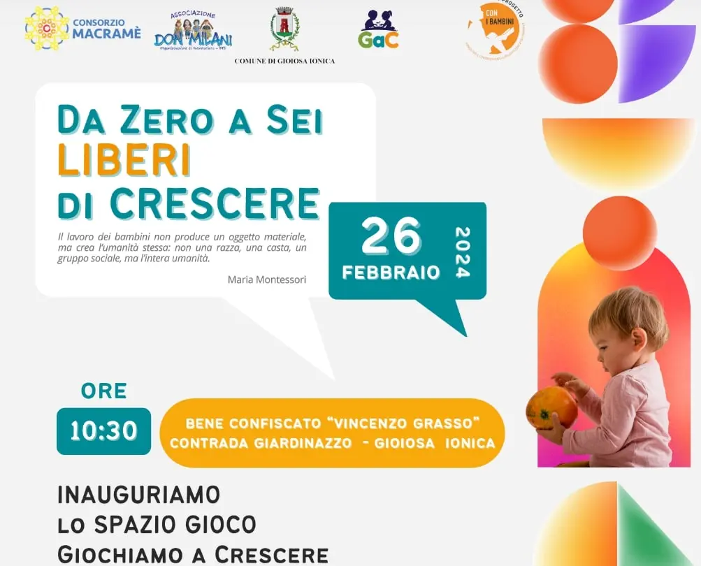 A Gioiosa Ionica il secondo Spazio Gioco Giochiamo a crescere in un bene confiscato alle mafie