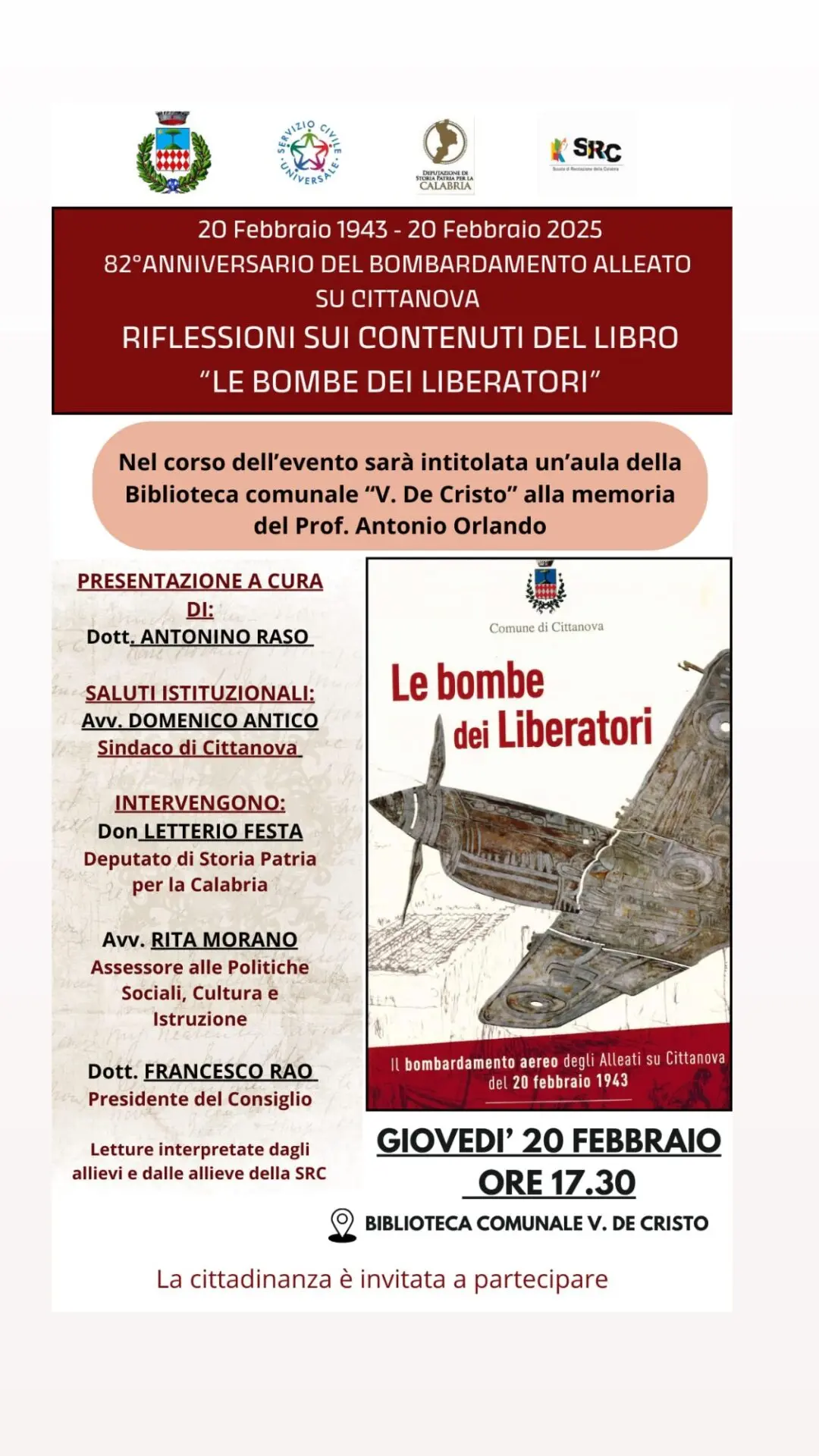 Cittanova si prepara a commemorare l’82° anniversario del Bombardamento Alleato