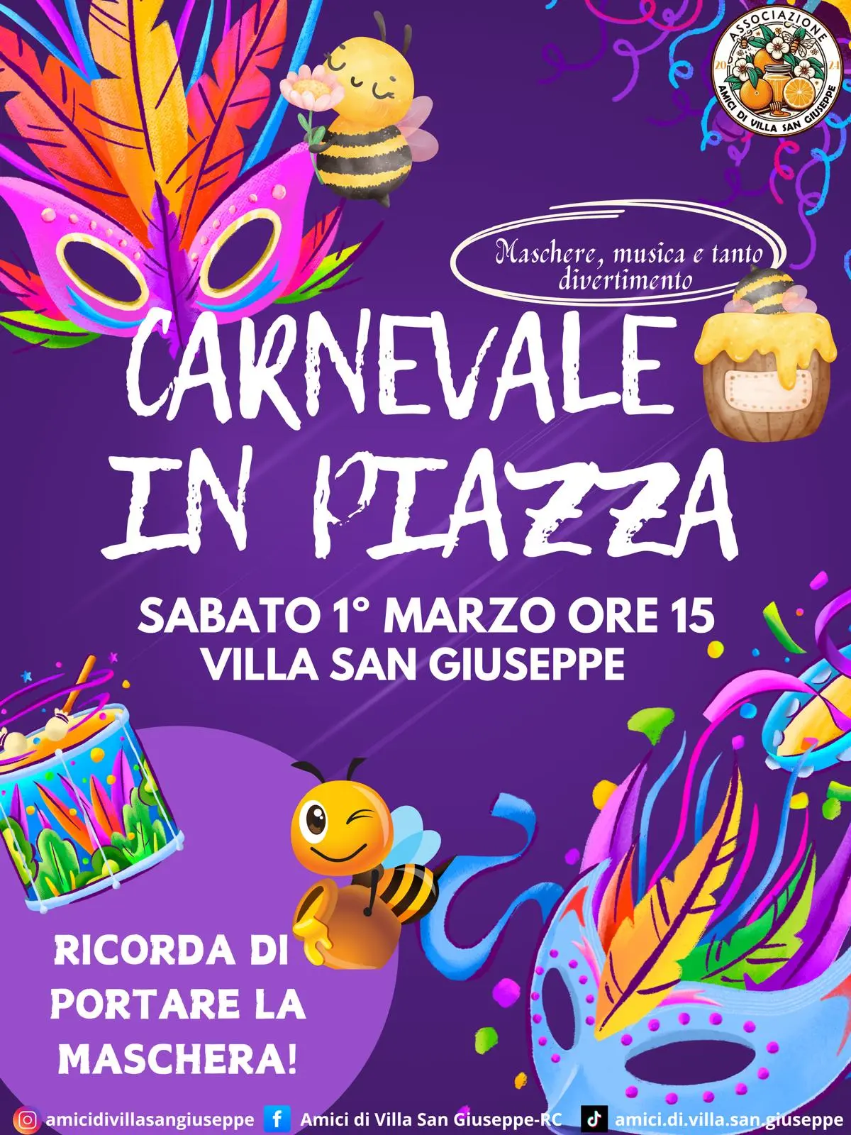 Villa San Giuseppe si veste di colori: arriva la festa di Carnevale con musica, maschere e divertimento