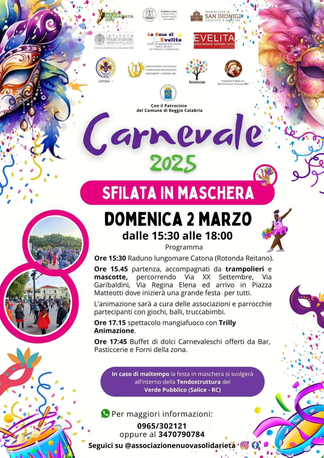 Carnevale 2025, a Catona sfilata e spettacolo di fuoco per grandi e bambini
