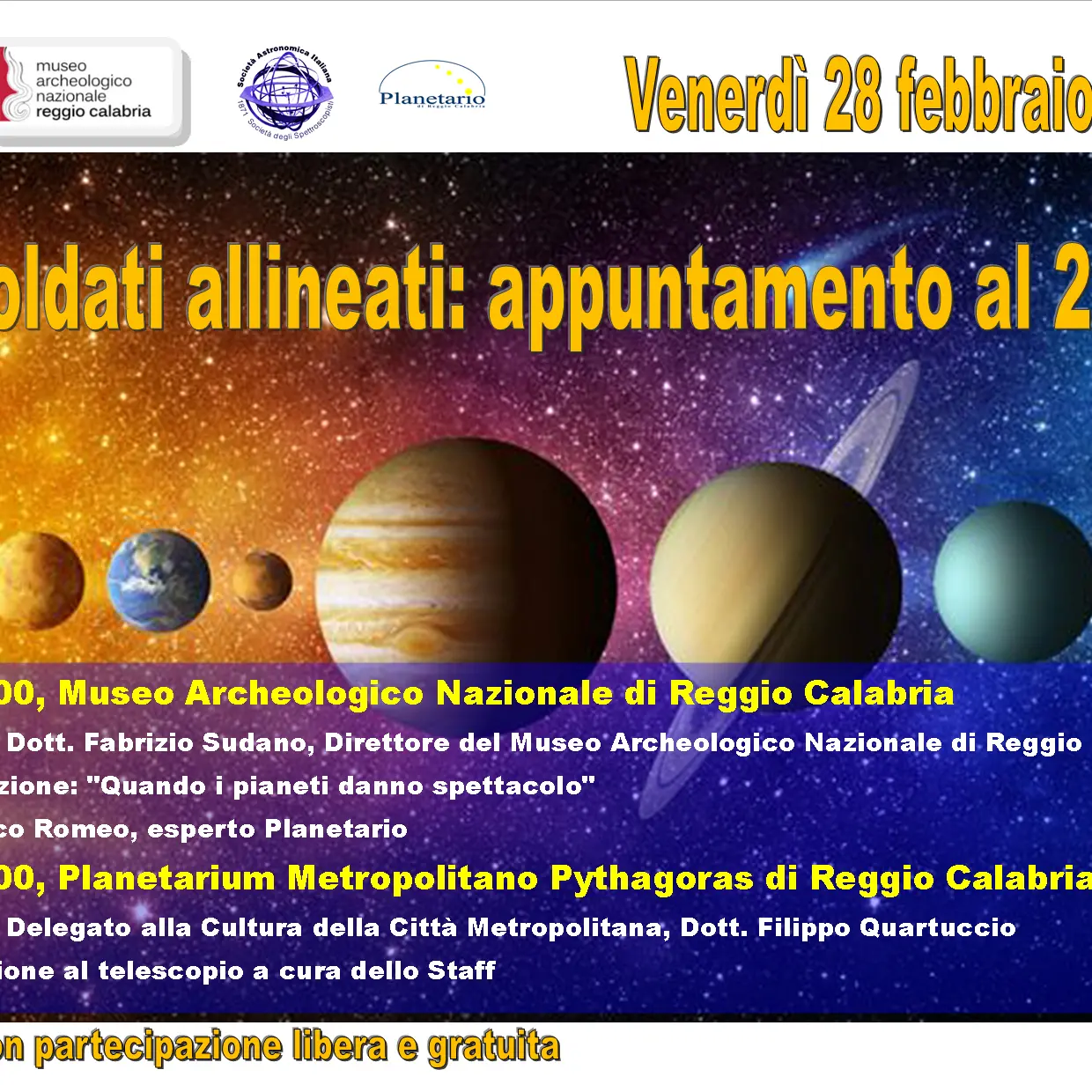 Reggio, al Planetarium Pythagoras conferenza sull'allineamento planetario