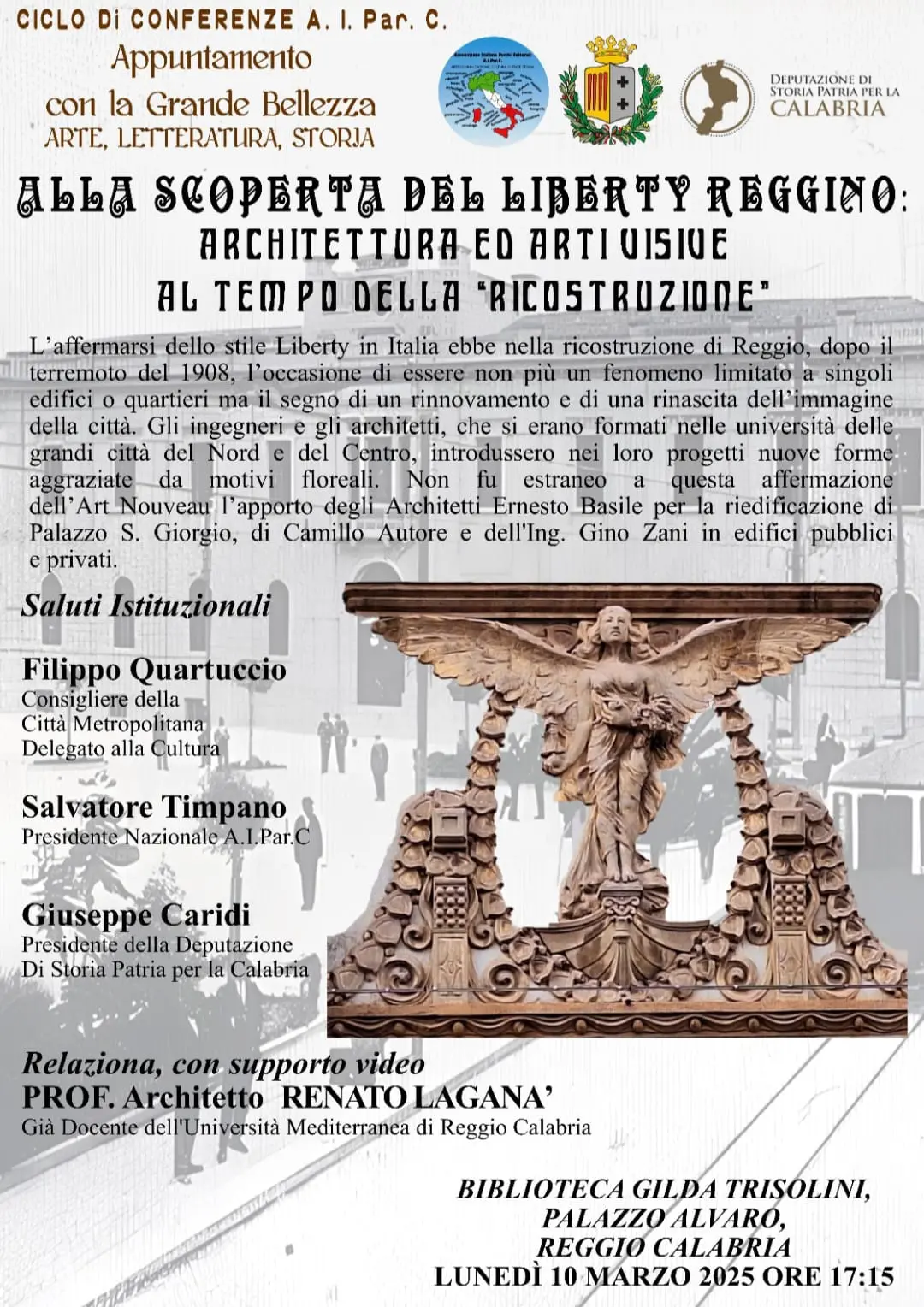 Reggio, la conferenza \"Alla scoperta del Liberty reggino: architettura ed arti visive al tempo della ricostruzione\"