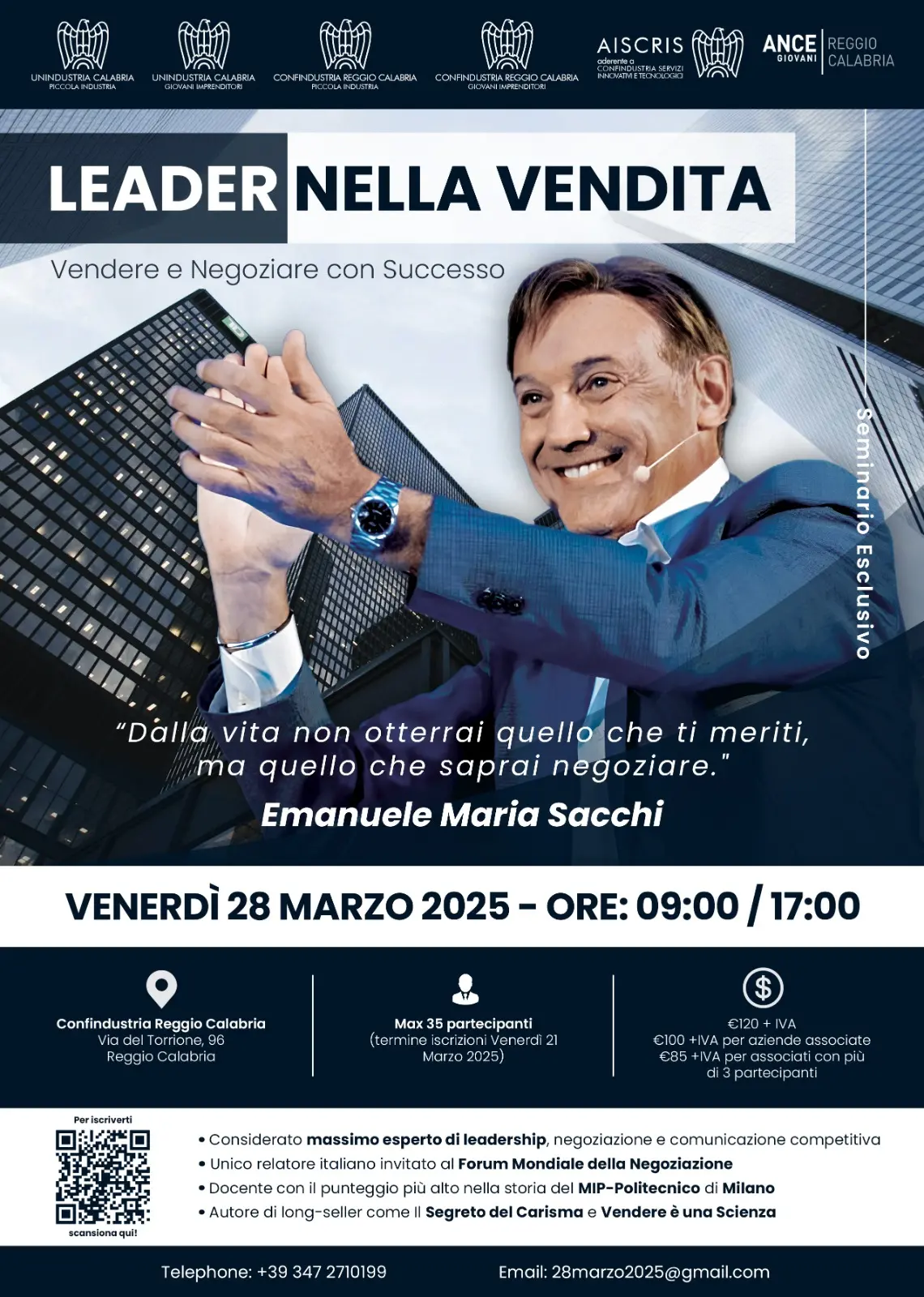 Reggio, seminario con Emanuele Maria Sacchi