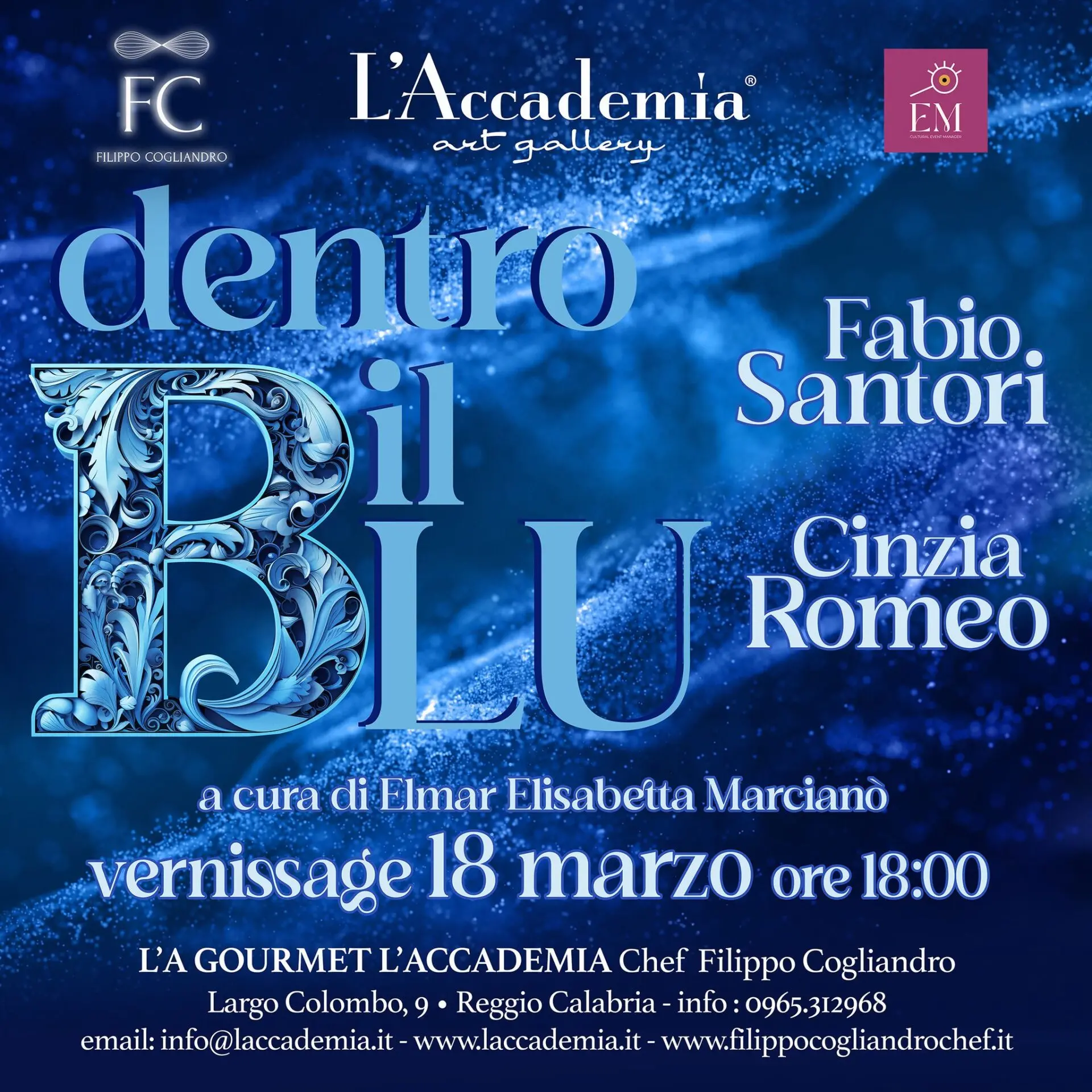 Reggio, il 18 marzo inaugurazione della mostra \"Dentro il Blu\"