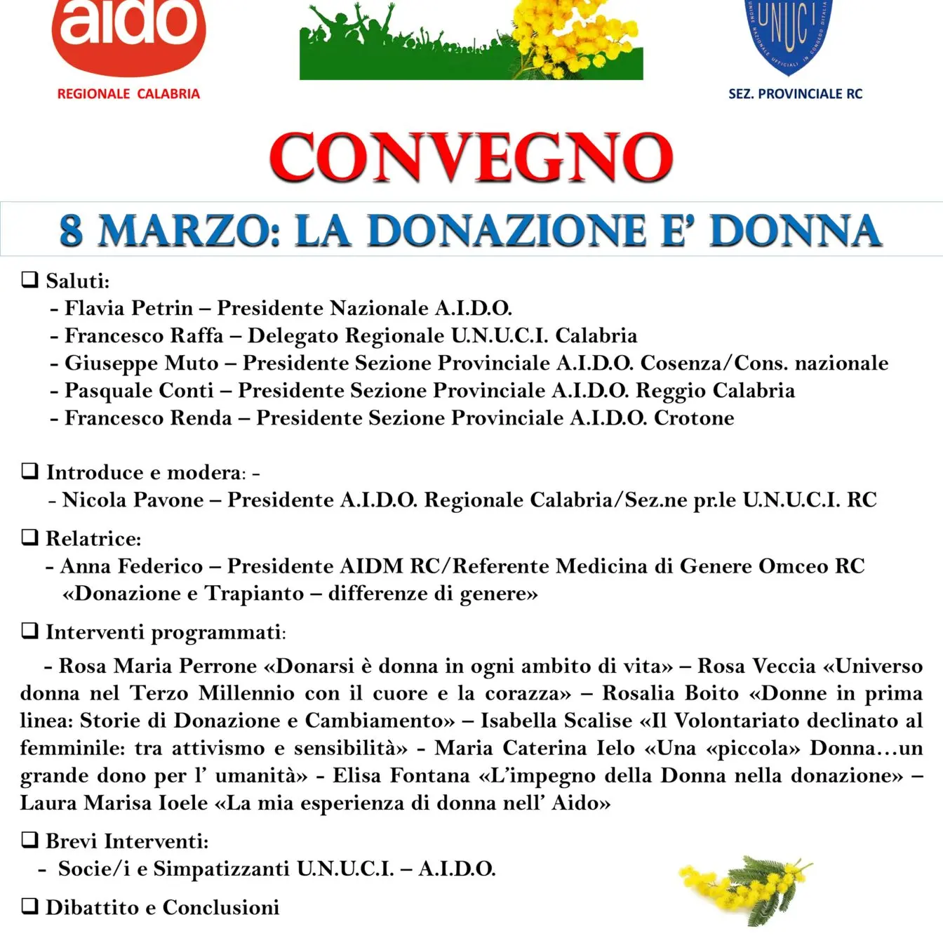 A Reggio il convegno “8 Marzo: La Donazione è Donna”