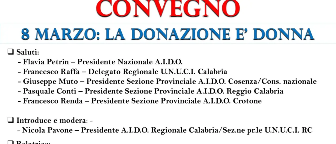 A Reggio il convegno “8 Marzo: La Donazione è Donna”
