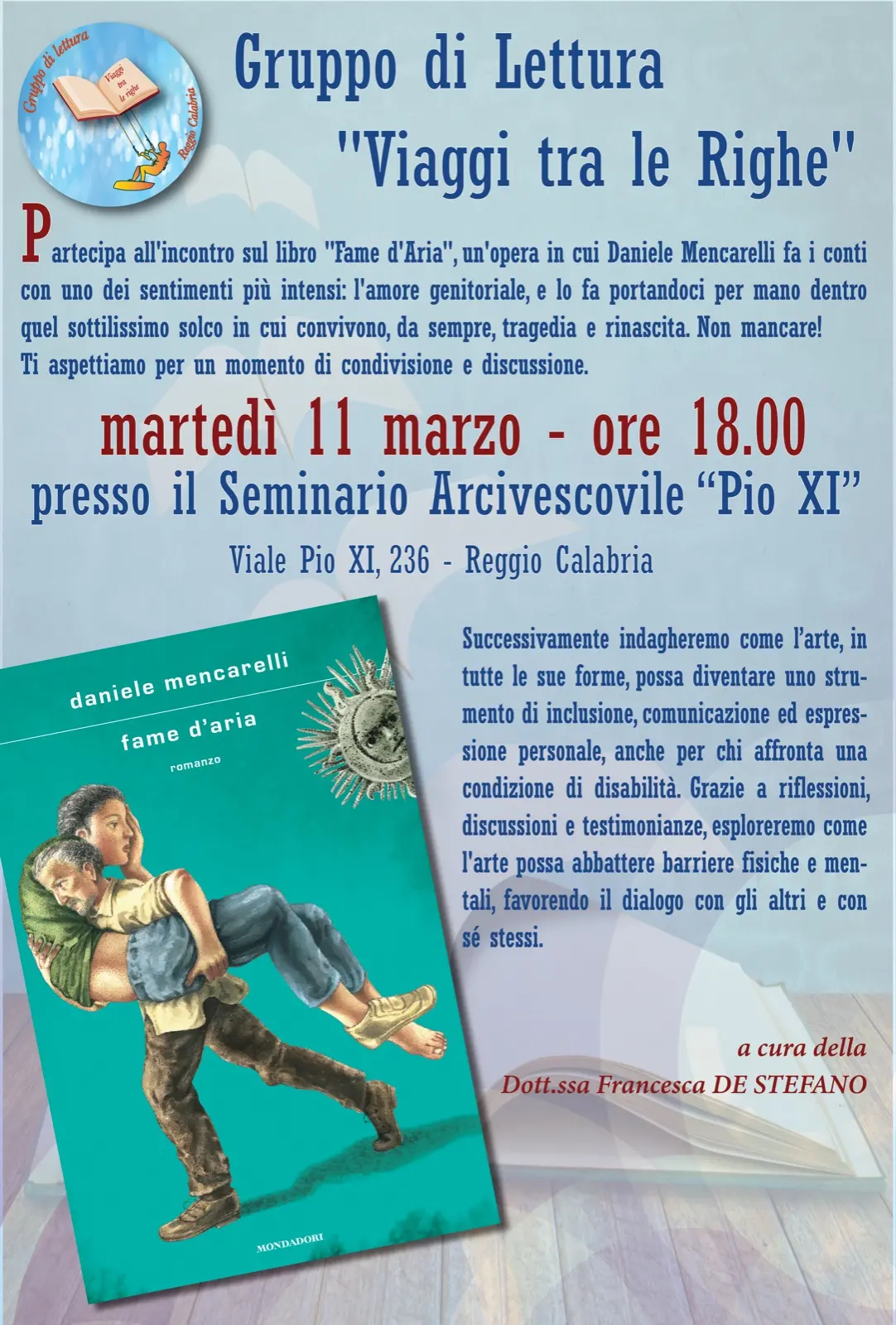 Reggio, dibattito sul testo di Daniele Mancarelli \"Fame d'aria\"
