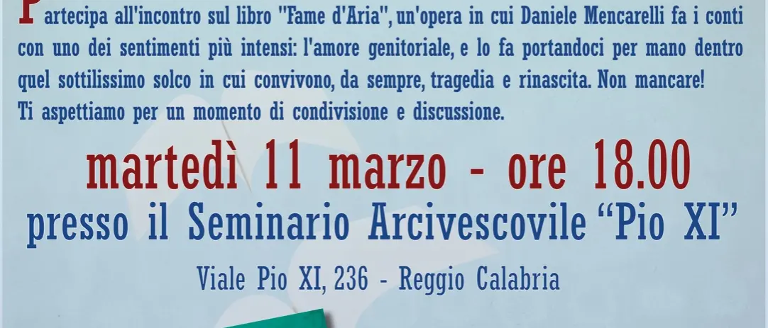 Reggio, dibattito sul testo di Daniele Mancarelli \"Fame d'aria\"