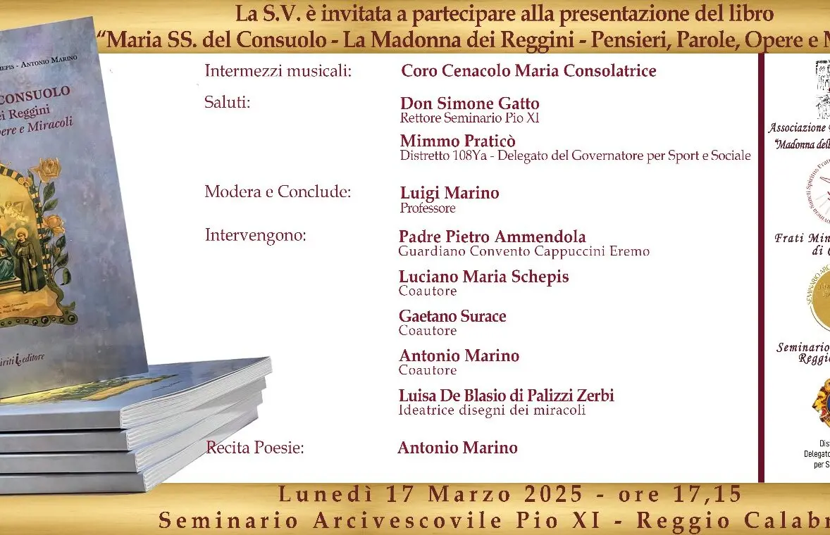 Reggio, la presentazione del libro “Maria SS. del Consuolo. La Madonna dei reggini Pensieri, Parole, Opere e Miracoli”