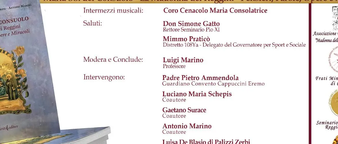 Reggio, la presentazione del libro “Maria SS. del Consuolo. La Madonna dei reggini Pensieri, Parole, Opere e Miracoli”