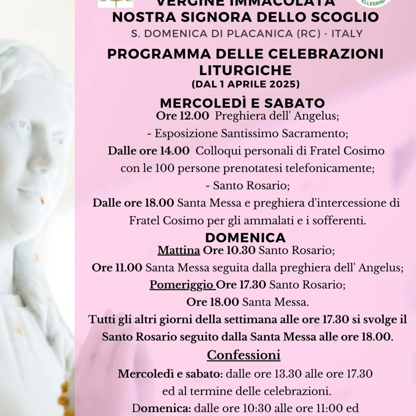 Il programma liturgico del Santuario giubilare della Vergine Immacolata Nostra Signora dello Scoglio