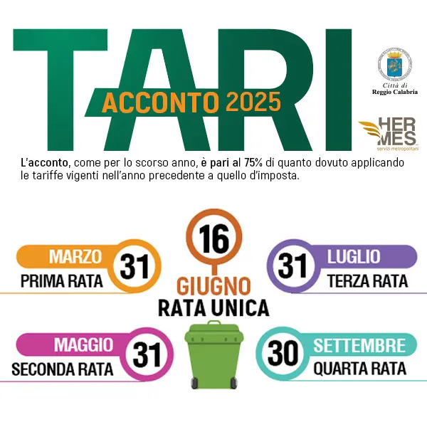 Reggio, acconto Tari 2025: scadenze e modalità di pagamento