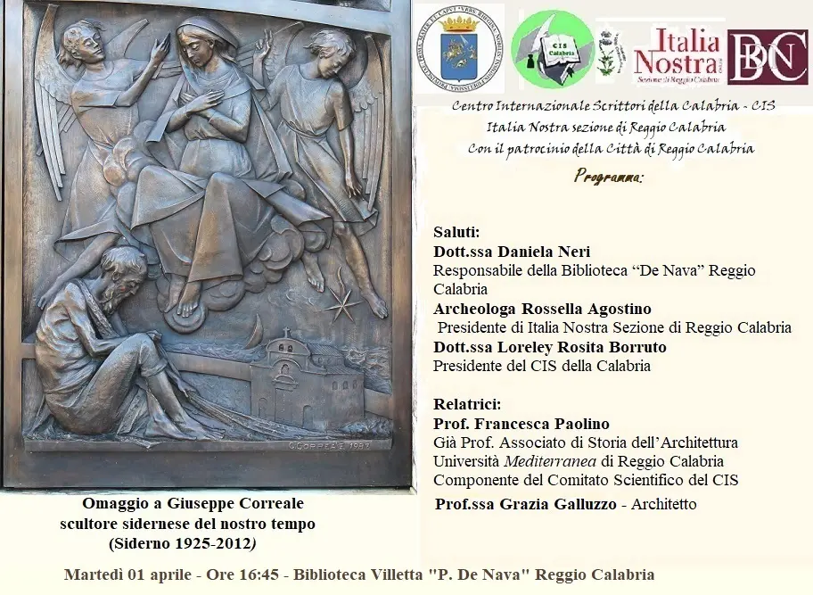 Reggio, il Cis promuove la conferenza \"Omaggio a Giuseppe Correale, scultore sidernese del nostro tempo\"