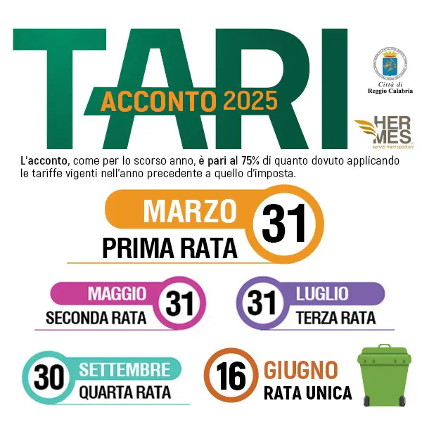 Reggio, scade oggi la prima rata di acconto della Tari