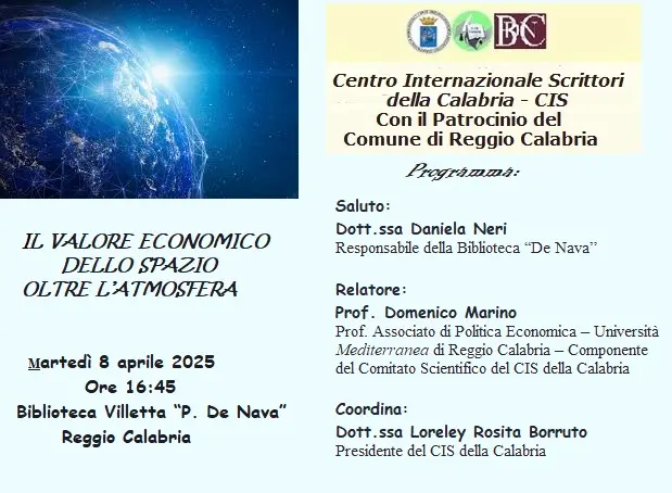 Reggio, il Cis promuove la conferenza \"Il valore economico dello spazio oltre l’atmosfera\"
