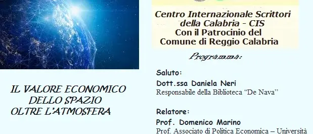 Reggio, il Cis promuove la conferenza \"Il valore economico dello spazio oltre l’atmosfera\"