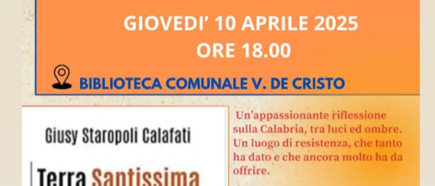 Cittanova, presso la biblioteca Comunale la presentazione del libro \"Terra Santissima\"