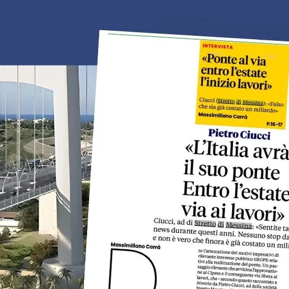 Ponte sullo Stretto, Ciucci: «Lavori al via in estate. Investimenti per oltre 70 miliardi al Sud»