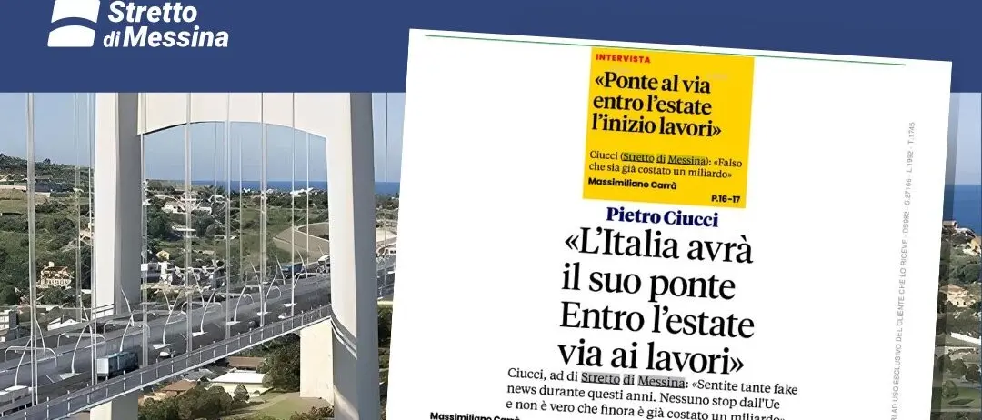 Ponte sullo Stretto, Ciucci: «Lavori al via in estate. Investimenti per oltre 70 miliardi al Sud»