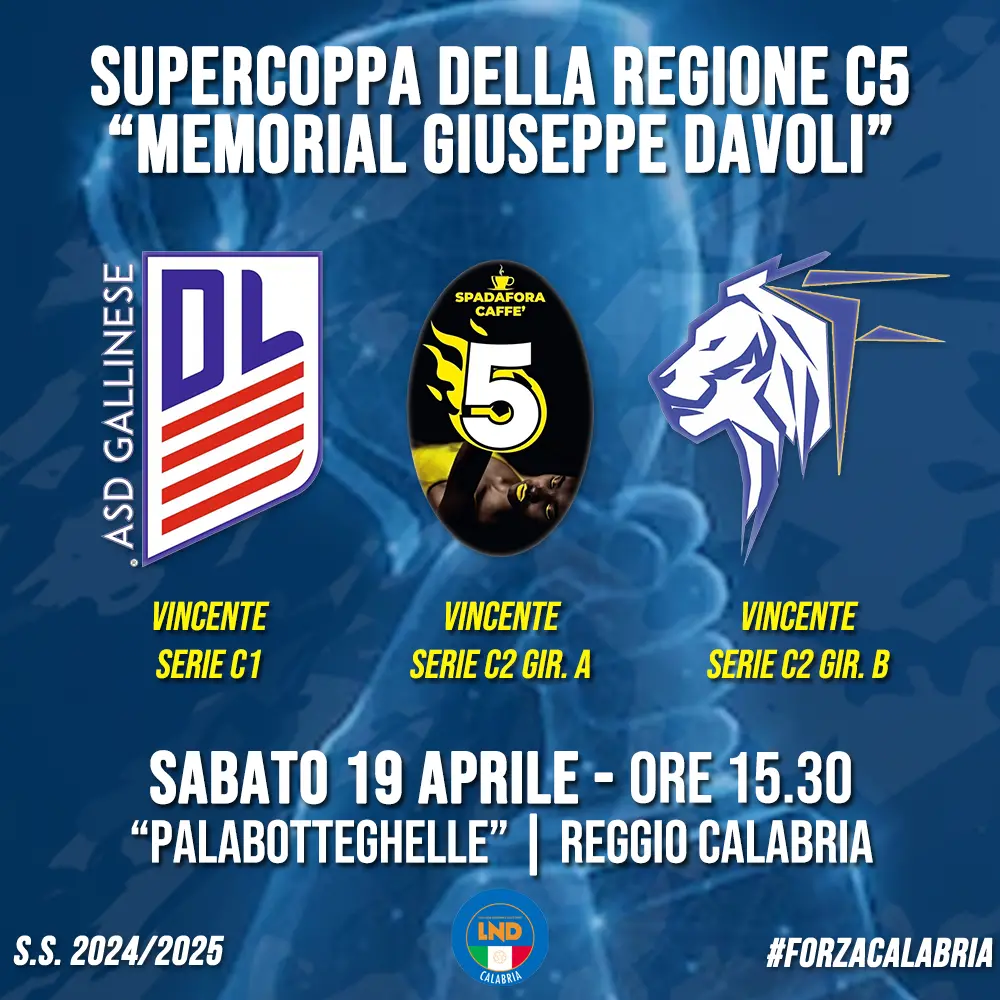 La Supercoppa della Regione C5 “Memorial Giuseppe Davoli” al Botteghelle di Reggio
