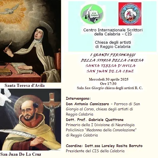 Reggio, il Cis della Calabria promuove incontro su Santa Teresa d’Avila e San Juan del La Cruz