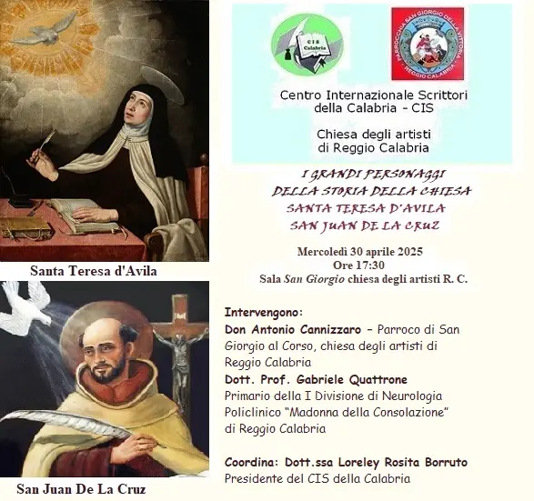 Reggio, il Cis della Calabria promuove incontro su Santa Teresa d’Avila e San Juan del La Cruz