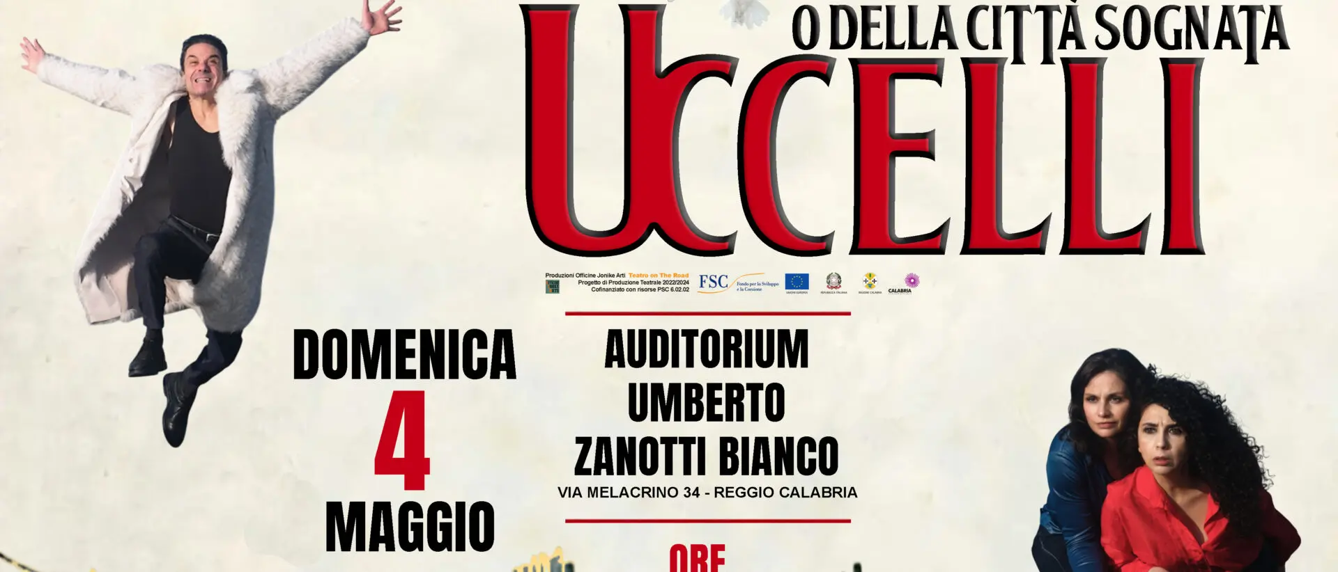 Reggio, domenica 4 maggio lo spettacolo “Uccelli o della Città Sognata”
