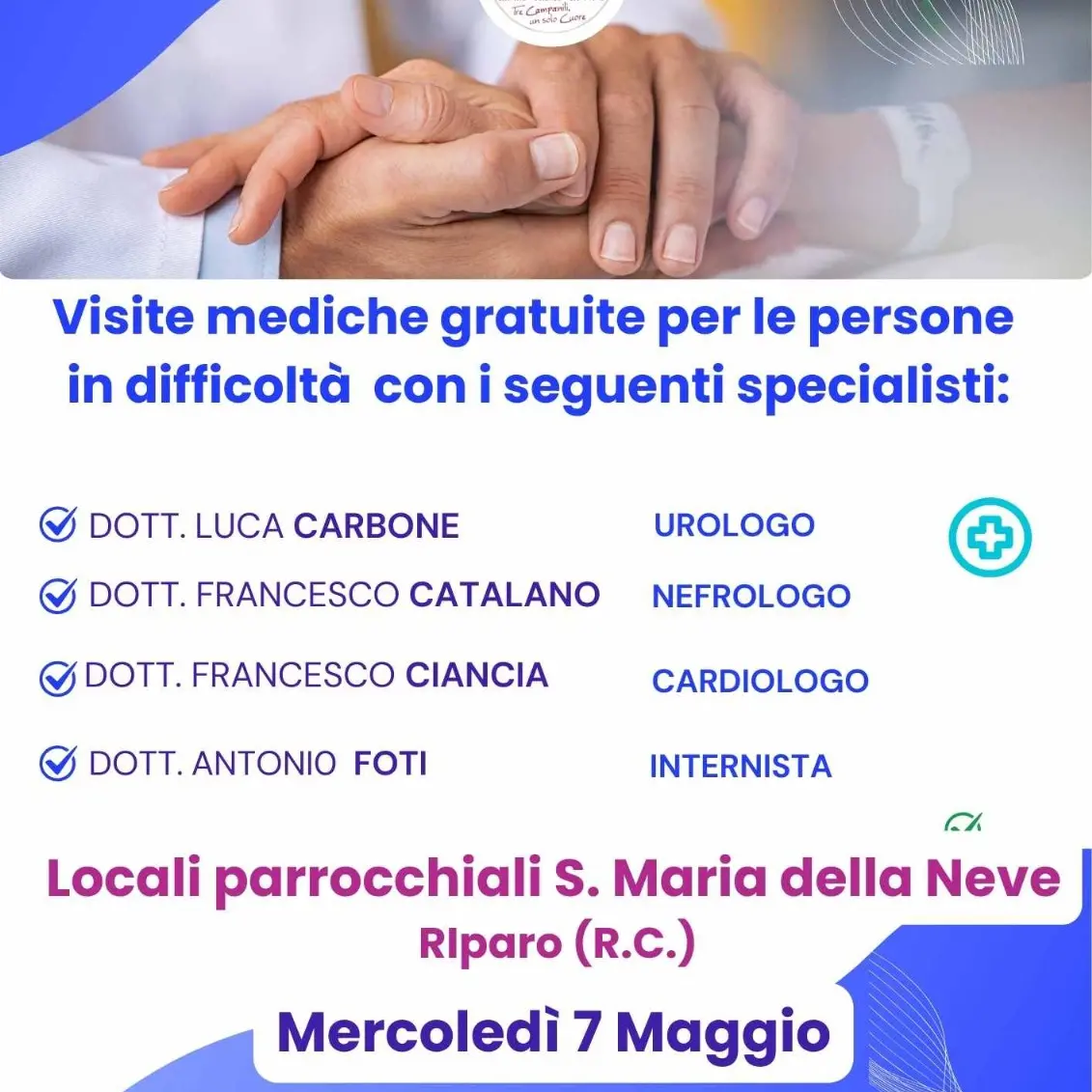 Reggio, visite mediche specialistiche gratuite per le persone in difficoltà economica
