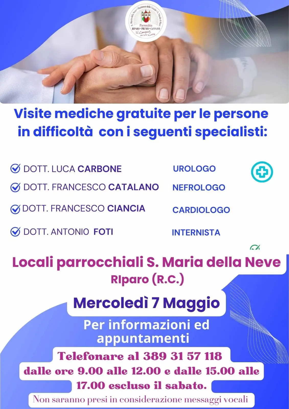 Reggio, visite mediche specialistiche gratuite per le persone in difficoltà economica