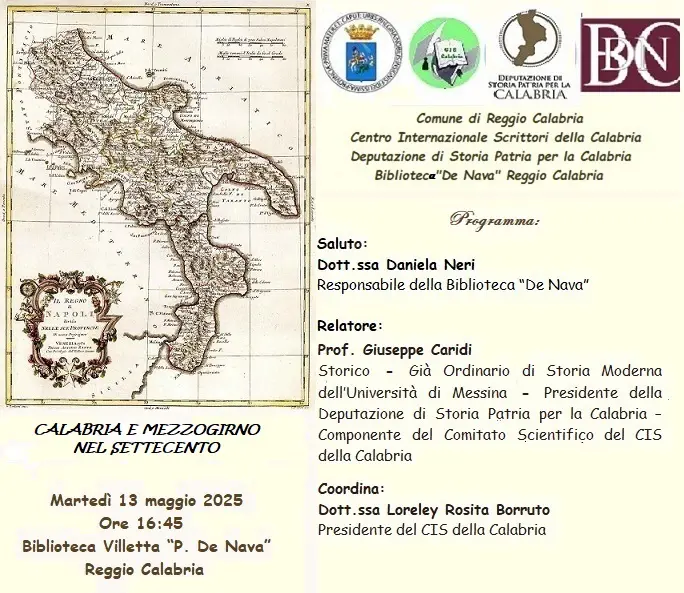 Reggio, il Cis della Calabria promuove la conferenza \"Calabria e Mezzogiorno nel Settecento\"
