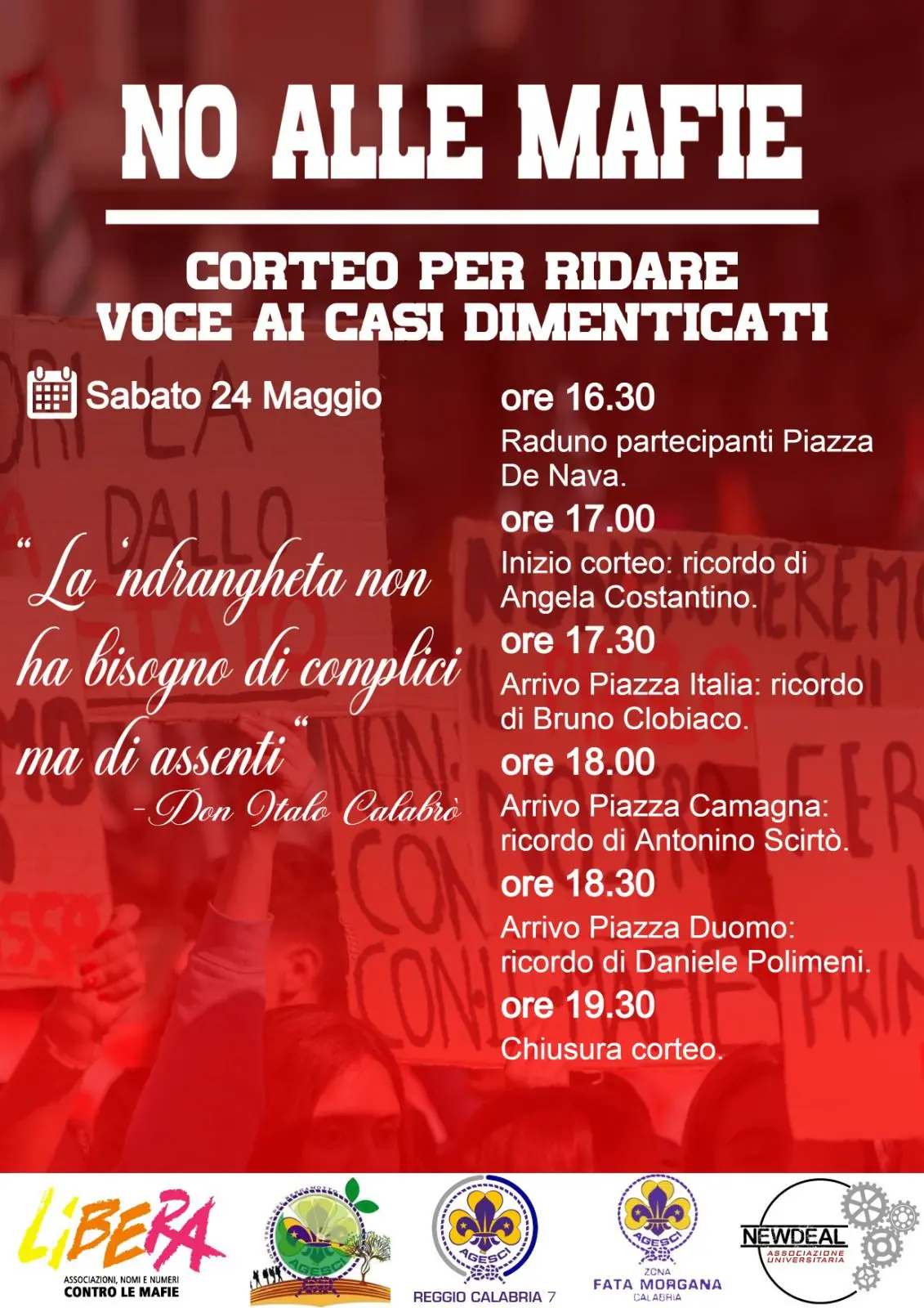 Reggio, corteo cittadino contro la ’ndrangheta per ricordare le vittime innocenti delle mafie